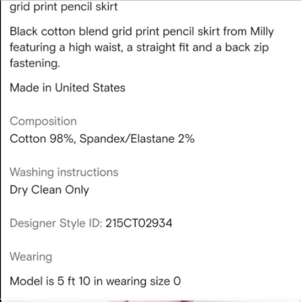 Milly Bias Pencil Skirt Grid Print Black & Pink Size 8 NWT